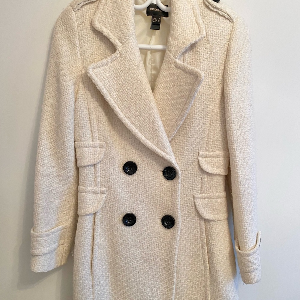 Mango Elegant Cream Double-Breasted Women's Coat - Picture 6 of 7